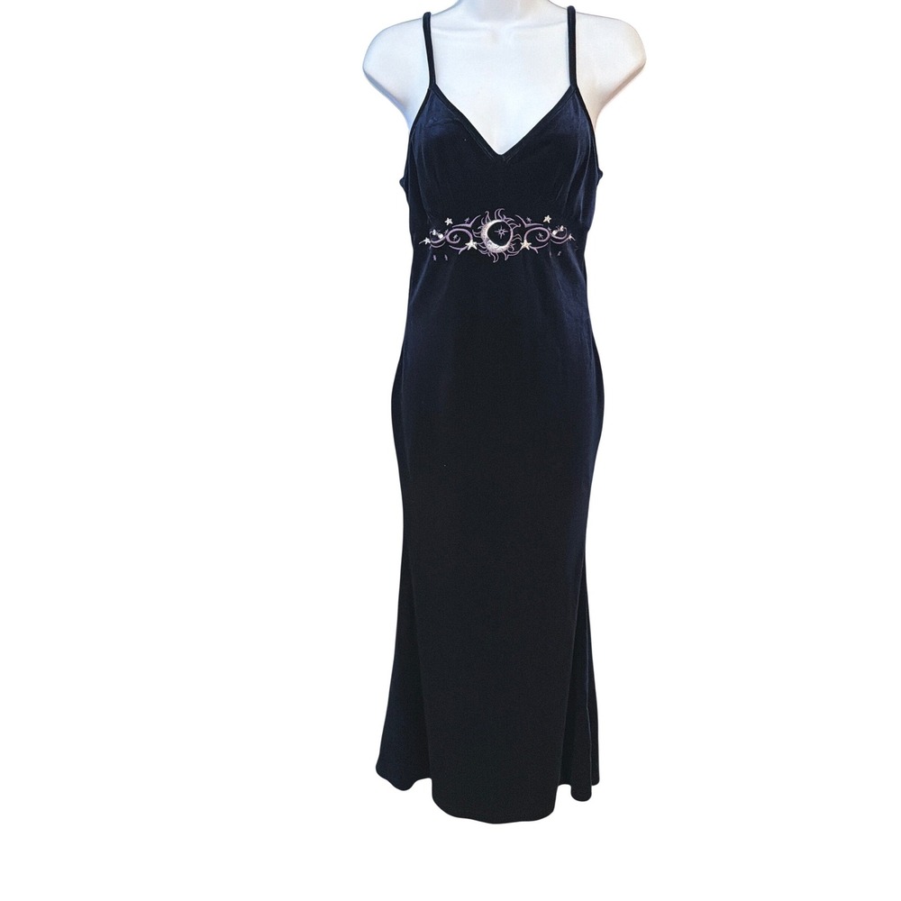 Romwe Velvet Maxi Dress Whimsigoth Celestial Mooncore Midnight Blue